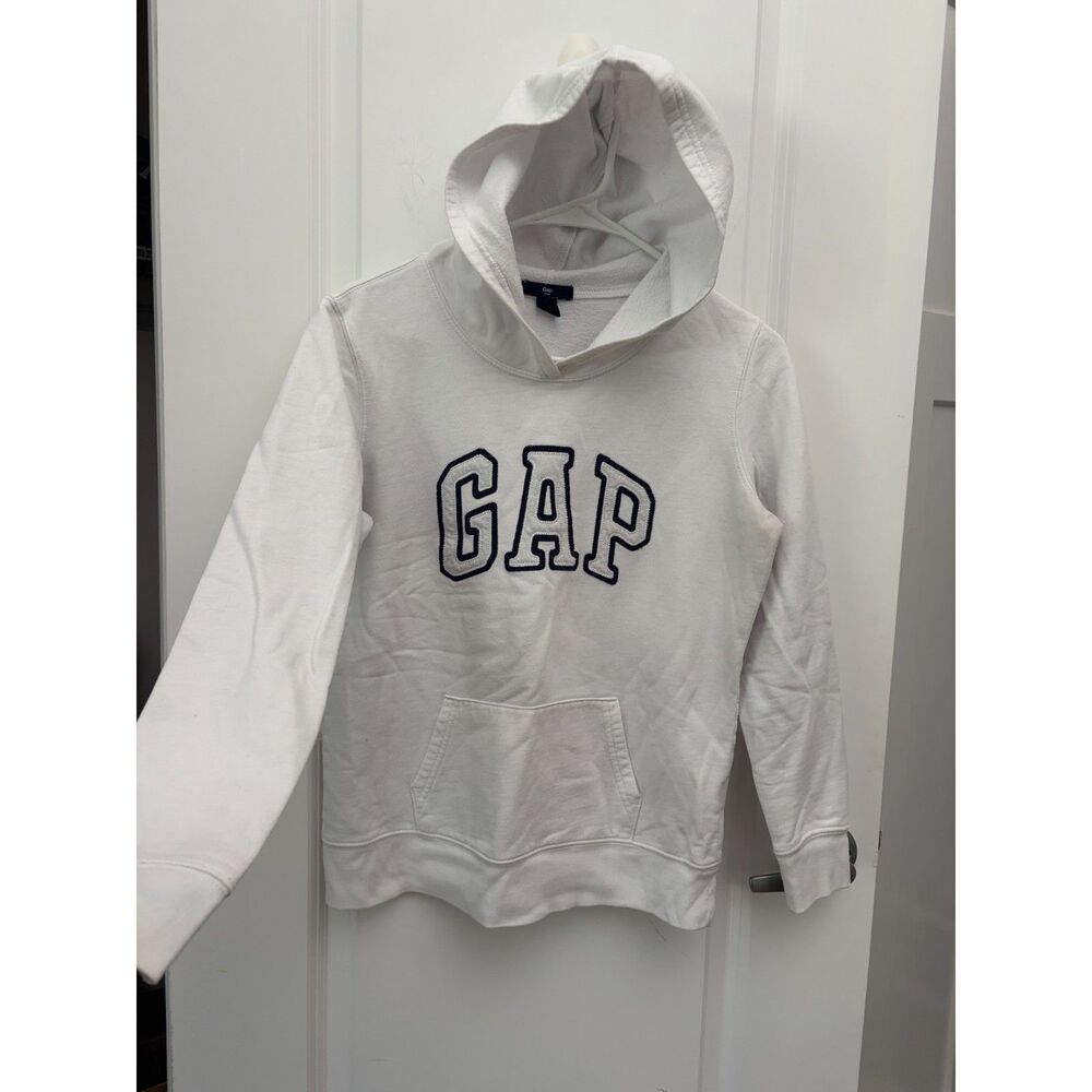 Y2K GAP Womens Logo Pullover White Hoodie Sweatshirt Small Flawed College